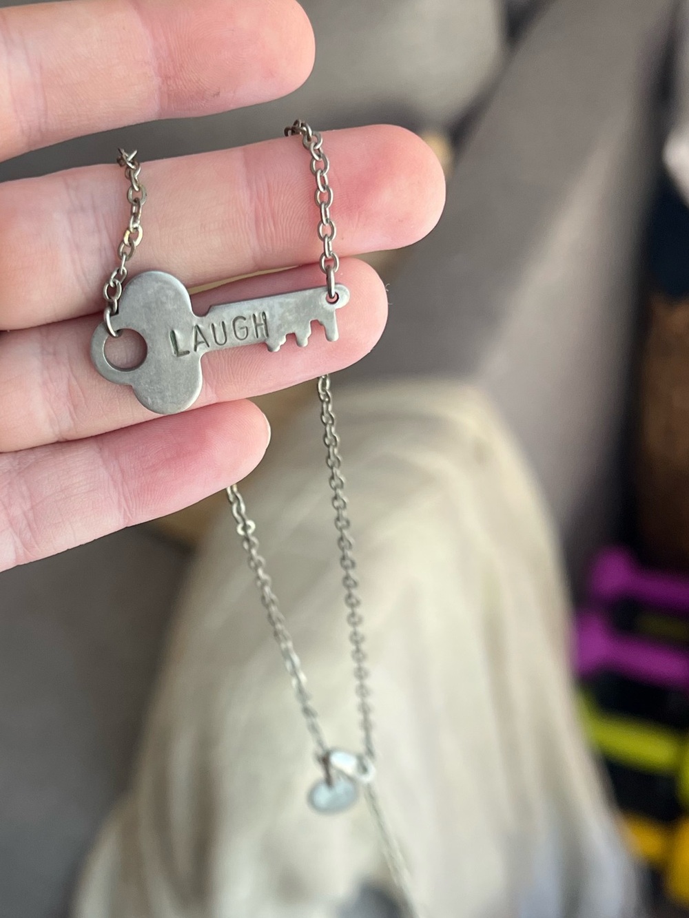 Silver 'Laugh' Key Pendant Necklace